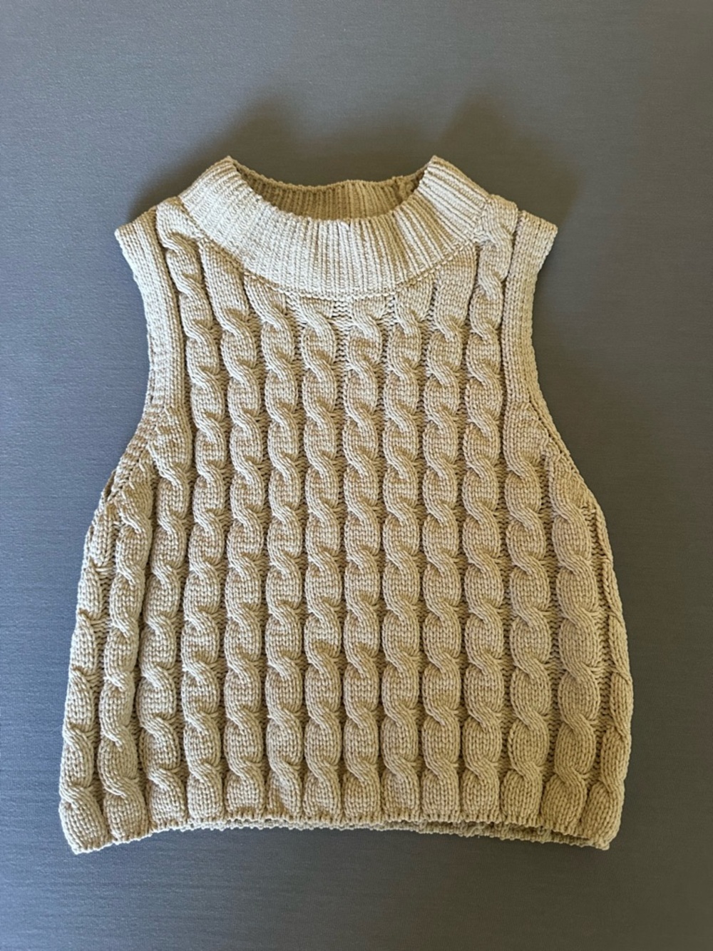 Zara Cable Knit Sleeveless Crewneck Vest in Beige